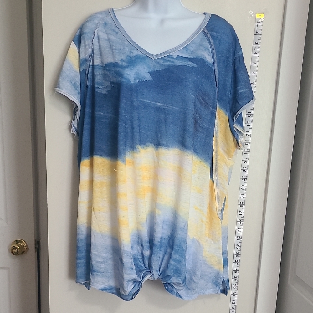 Blue Relaxed Tie Front Short Sleeve‎ T-Shirt